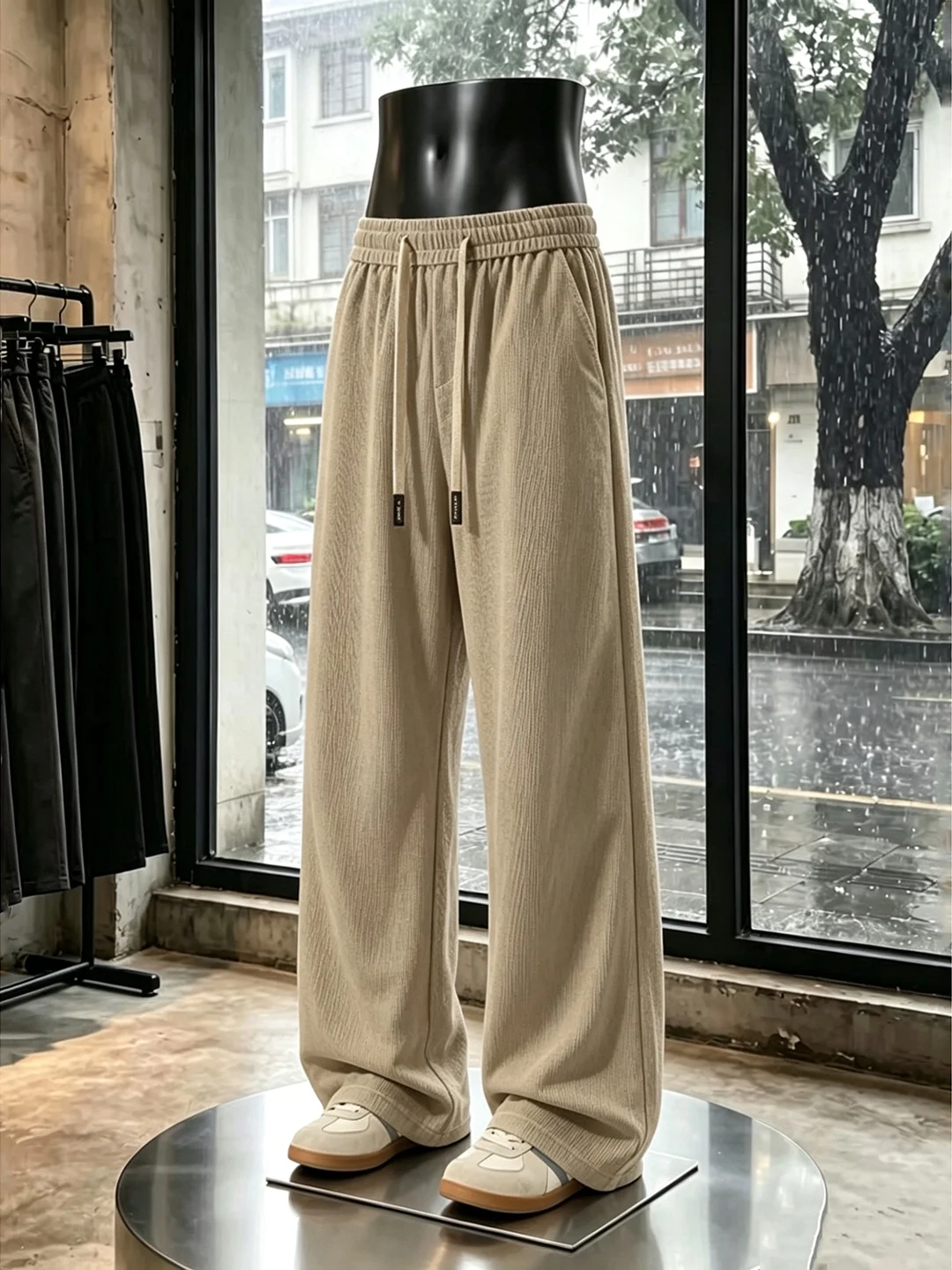 Khaki Texture Ice Silk Quick Dry Men's Summer Thin Straight Leg Casual Pants Loose Fit Elastic Waist No Ironing Required