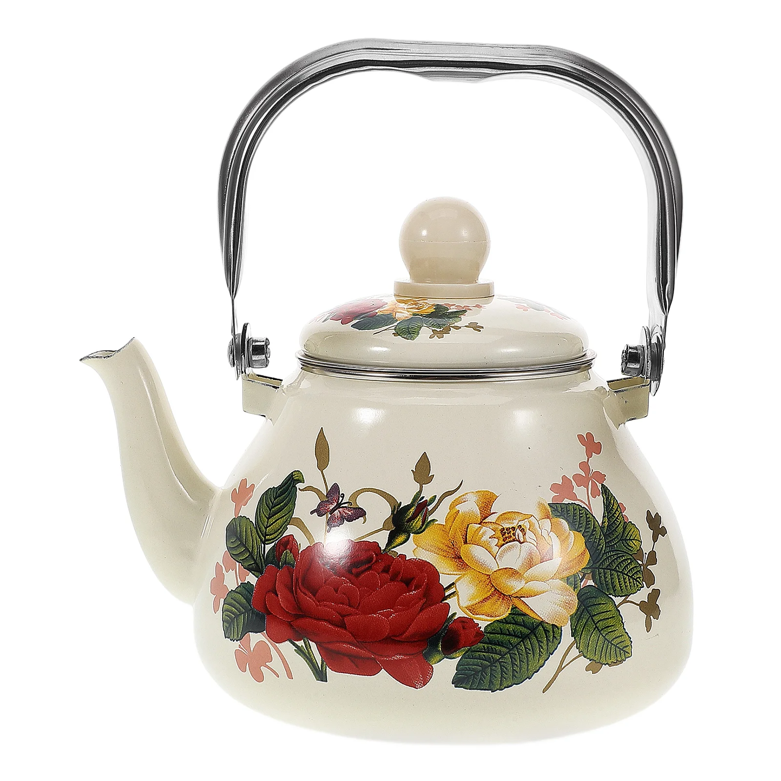 

Retro Enameled 1L Heat Resistant Stovetop Vintage Tea Kettle Tea Kettle Flower Design Enamel Pot Kitchenware