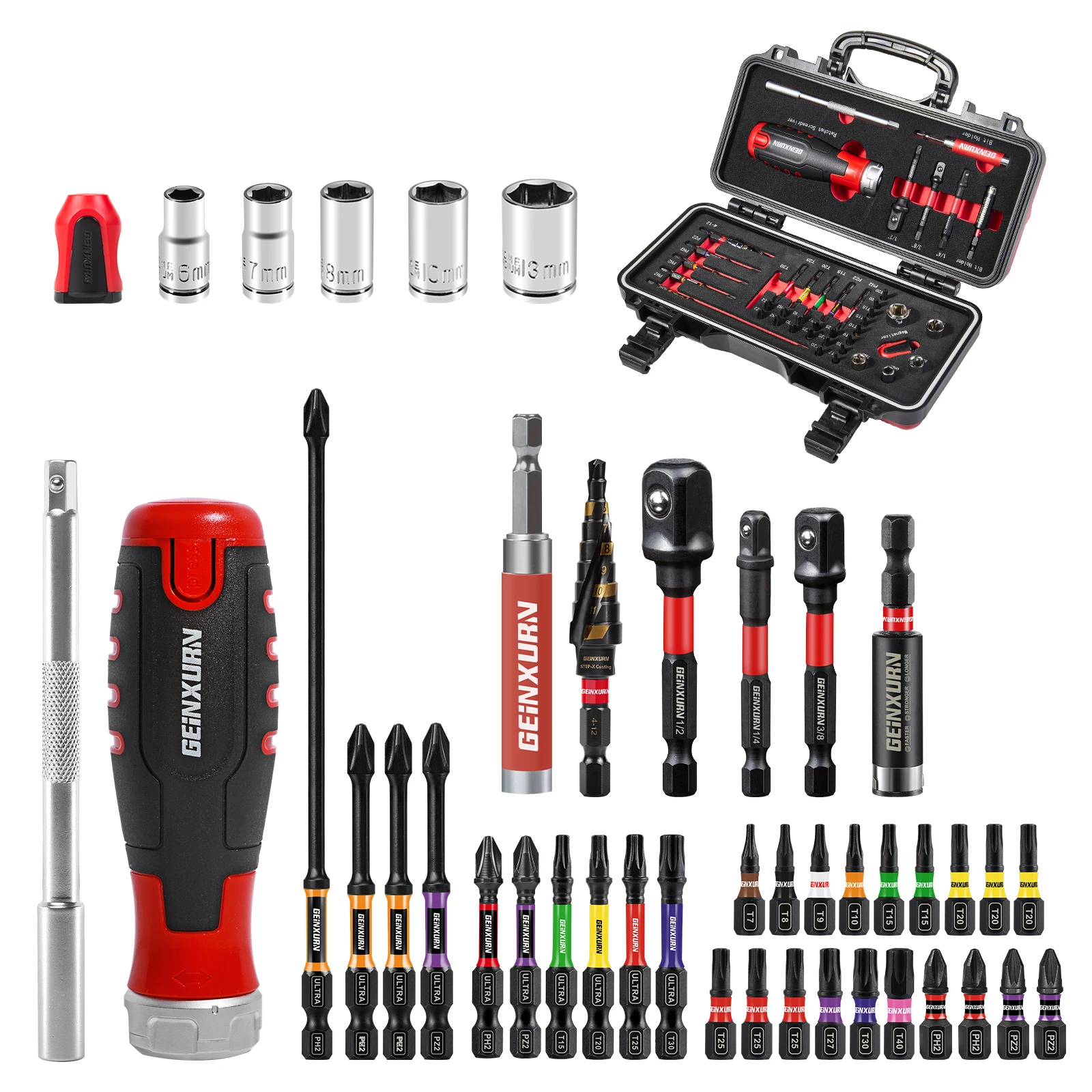 

Geinxurn 42Pcs Tools Set Packaged with Rachet Screwdriver Handle,S2 Screwdriver Bits and Bit Holder for Home Repairs DIY