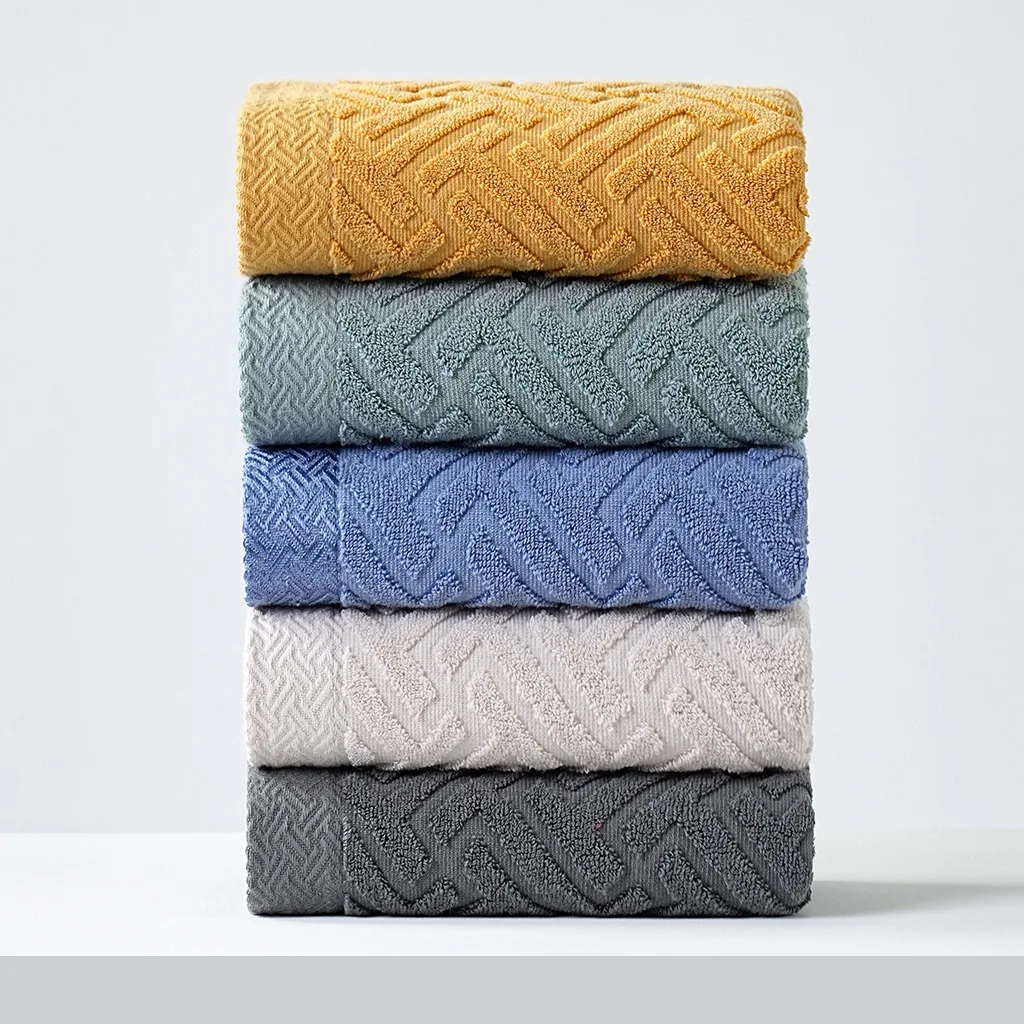 1pc cotton face towel 34x74cm simple geometric design water absorbing soft face towels uni-sex beige purple yellow grey blue