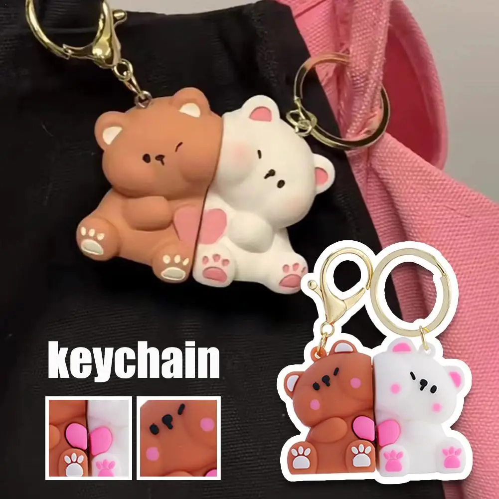 Fashion Couple Magnetic Suction Cute Bear Key Chain Cute Cartoon Bear Keychains Keyring For Valentines Day Friends Birthday Gift