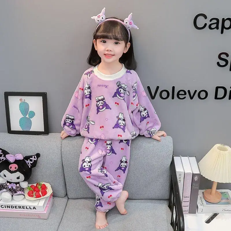 

Spring and Autumn 2025 New Children's Thick Coral Velvet Baby Winter Flannel Kuromi Set for Girls' Pajamas Sanrio My Melody Boy