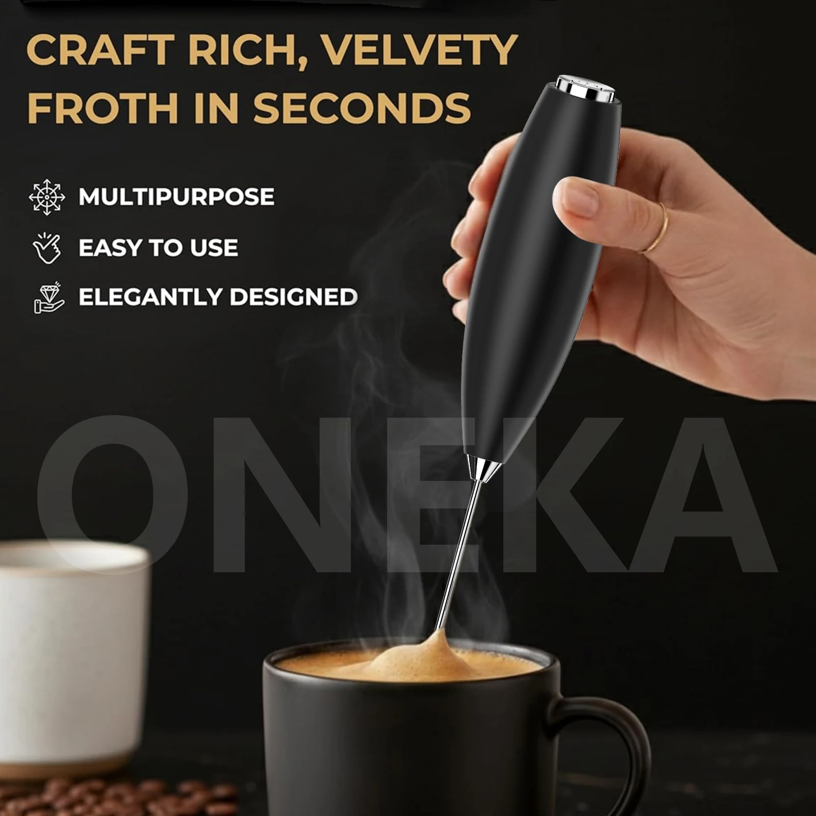 عصا رغوة الحليب القوية المحمولة من ONEKA مع خلاط مشروبات البطارية للقهوة واللاتيه والكابتشينو وفكرة هدية ماتشا