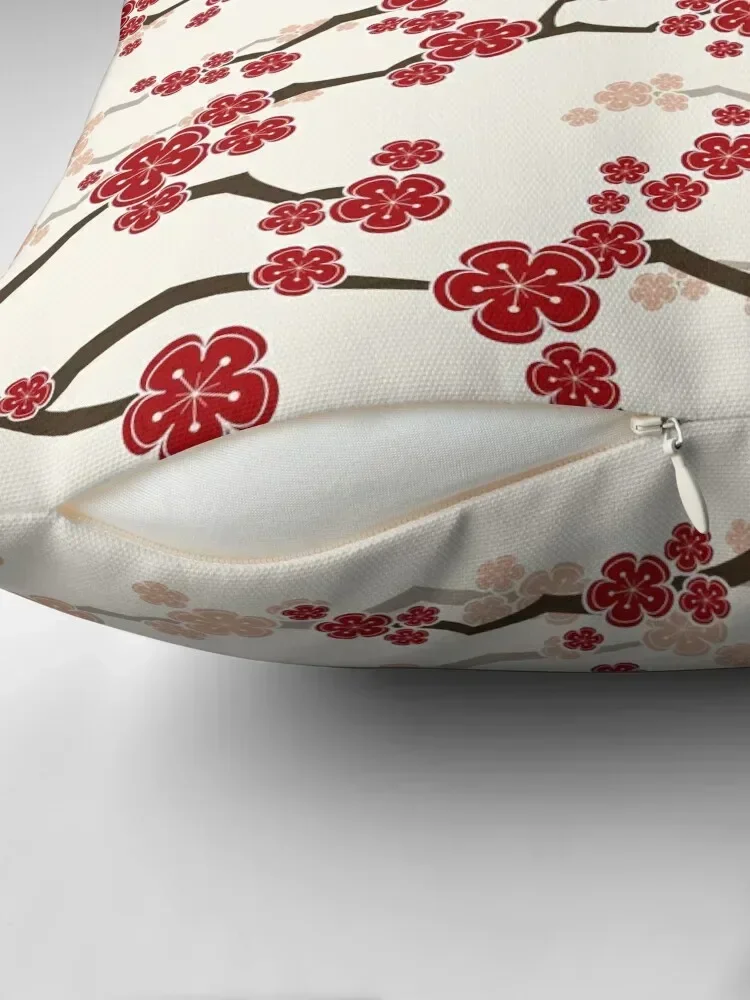 Red Oriental Cherry Blossoms On Ivory Zen Japanese Sakura Flowers ? fatfatin Throw Pillow Cushions Home Decor pillow