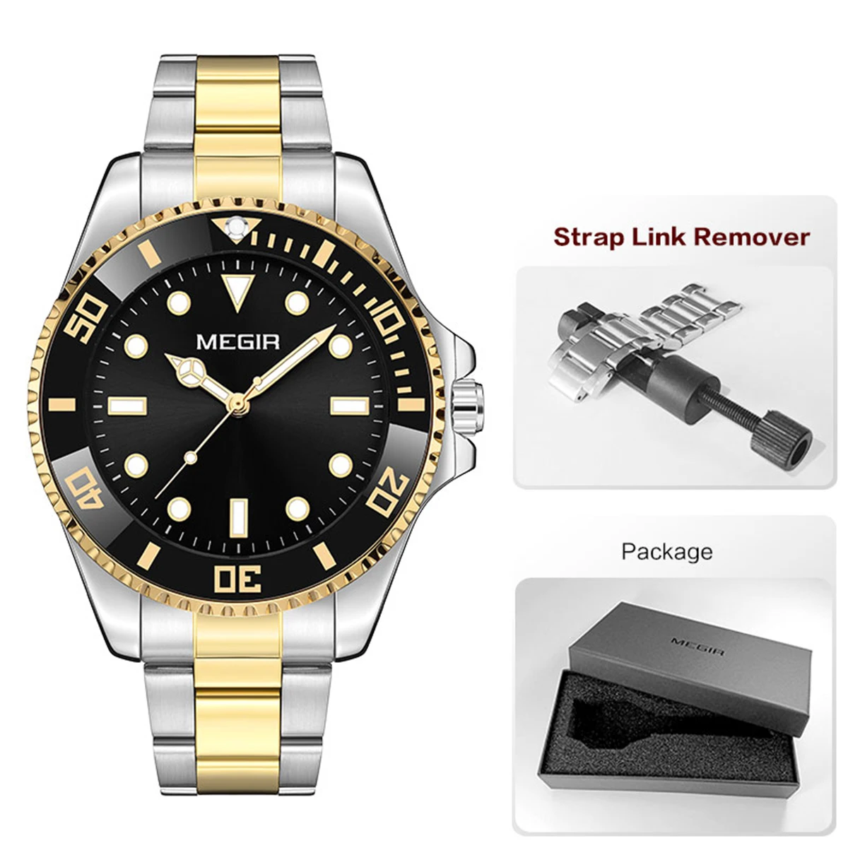 MEGIR Business Watch for Men with Quartz Movement Date Calendar Minimalist Stainless Steel Strap Wristwatch with Luminous Hands