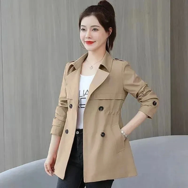 2024 New Short Coat Windbreaker Women\'s Spring Autumn Trench Coat Korean Short Ladies Solid Coat Women Double Bbreasted Outwear