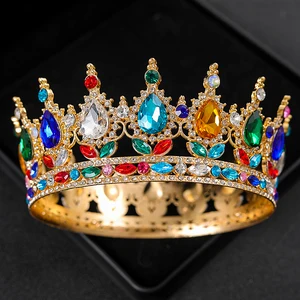 Barockrunde Hochzeitskrone, Brautwettbewerb, Strasssteine Crystal Tiaras, Queens Helmform und König 8 Hauptverkaufskönig - №3