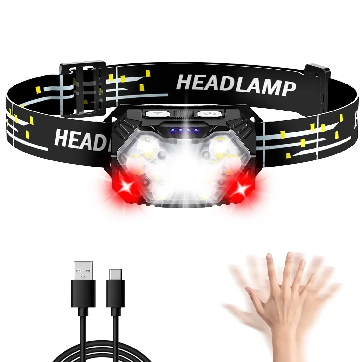 KDULIT 1500LM High Power LED Scheinwerfer COB Kopf Taschenlampe Mit 7500Mah Eingebaute Batterie USB Aufladbare Angeln Camping Laterne Taschenlampe 7