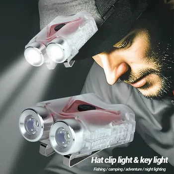 Multifuncional chapéu clipe à prova dwaterproof água farol lâmpada de acampamento recarregável com chaveiro noite correndo pesca acampamento