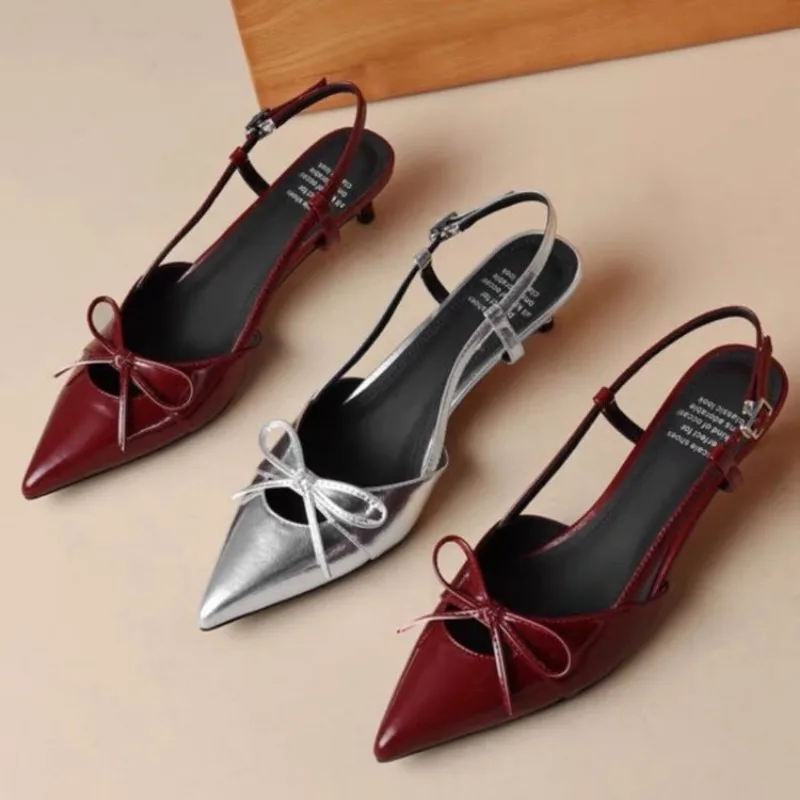 Pointed Toe Shallow Mouth Women's sandals New high-heels-mules Summer Elegant Bow Decorated Stiletto Women's Gladiator sandals