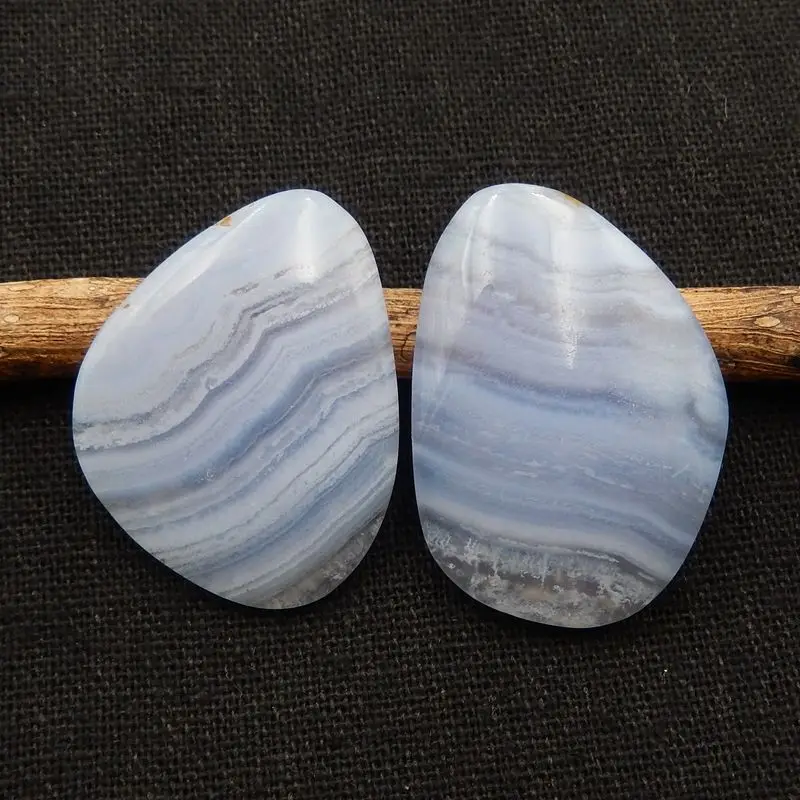 2Pcs Semiprecious Jewelry Natural Stone Blue Lace Agate Cabochons Flatback Pendant Necklace Accessories For Women 34x24x6mm 13g