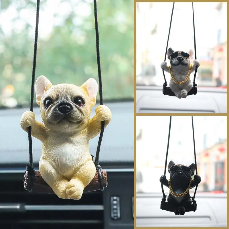 

New Resin Cute Dog Anime Car Accessorie Swing Bulldog Pendant Auto Rearview Mirror Ornaments Birthday Gift Couple Accessories