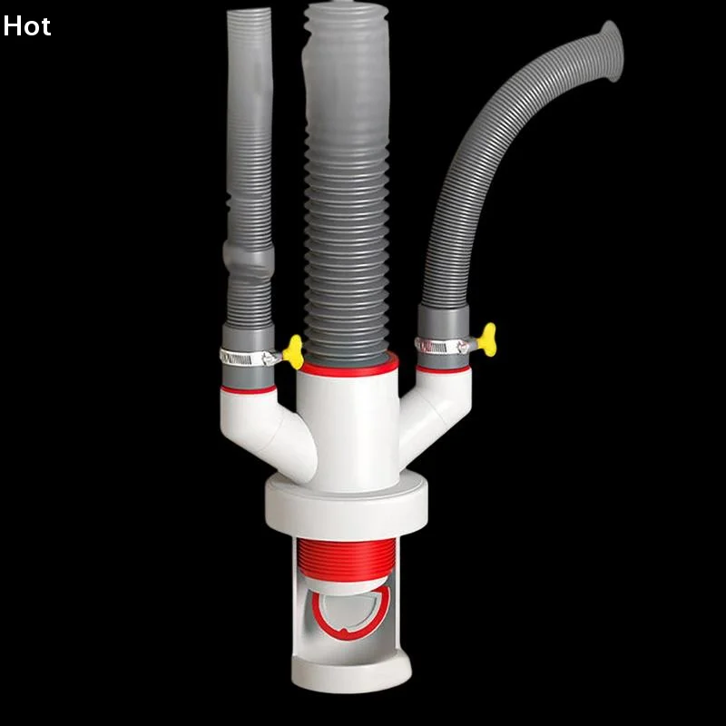 Washing Machine Drain A Three-Way Drain Distributor, A Dryer, A Drainage Pipe, A Three-Way Anti-Backflow Check Valve Connection
