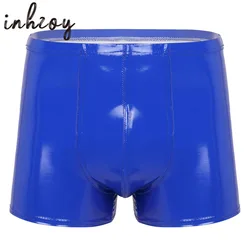 Mens Sexy Boxer Briefs Shorts Patent Leather Wet Look Latex Glossy Underwear Underpants Swimsuit Pole Dancing Rave Clubwear