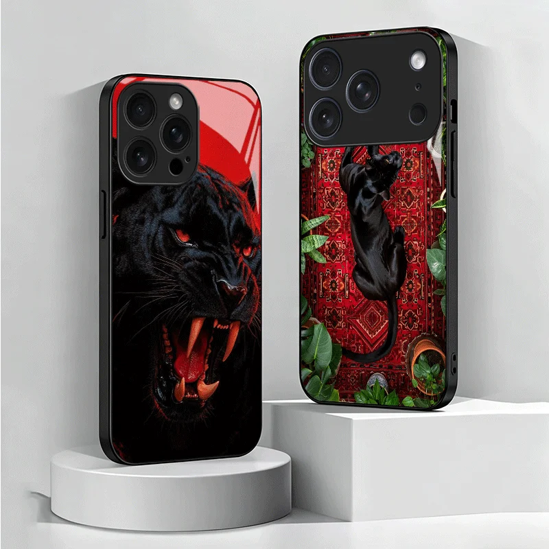 Black Panther Cool Animal Tempered Glass Phone Case for Samsung Galaxy A17 A16 A15 A14 A13 A57 A56 A55 A54 A53 A37 A36 A35 A34 A