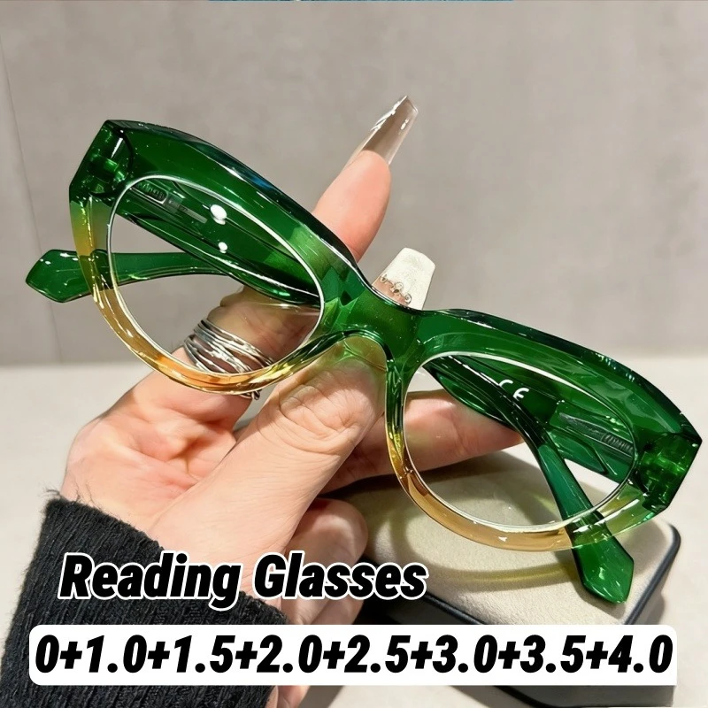 

Stylish Cat-Eye Presbyopia Glasses Women's INS Style Spring-Loaded Temples Blue Light Blocking Reading Glasses Diopter 0 To +4.0