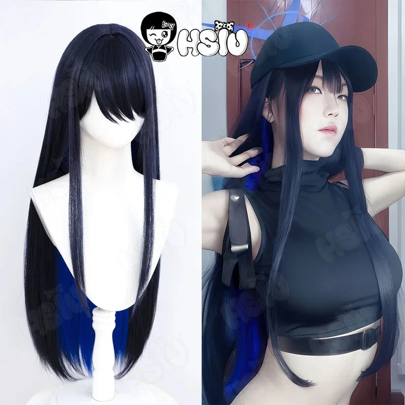 Jomae Saori Cosplay Wig HSIU 80cm Black Blue Mixed Blue Long Hair Synthetic Wig Game Blue Archive Jomae Saori Cosplay Wig