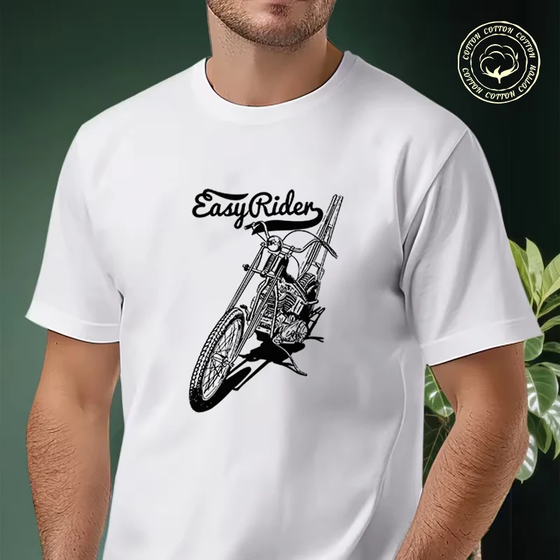 Easy Rider Motorcycle Men's Moto T Shirt Casual Dress High Quality Mens Cotton Round Neck Short Sleeved T-shirt view 3
