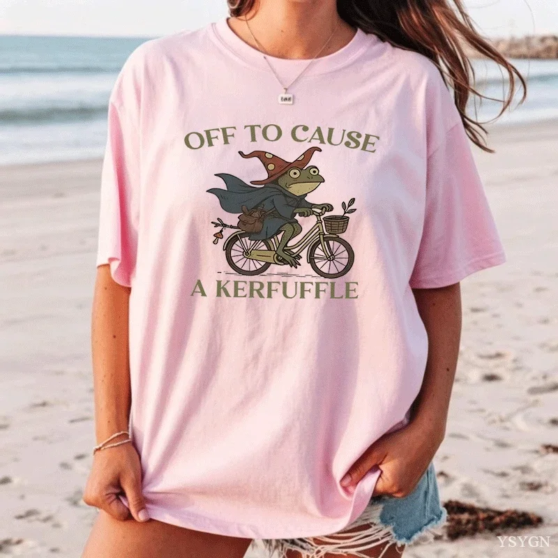 Off To Cause A Kerfuffle Frog T-shirt Men Women Causal Cotton Short Sleeve Funny Weirdcore Sayings Unique Tshirt Tee Clothes