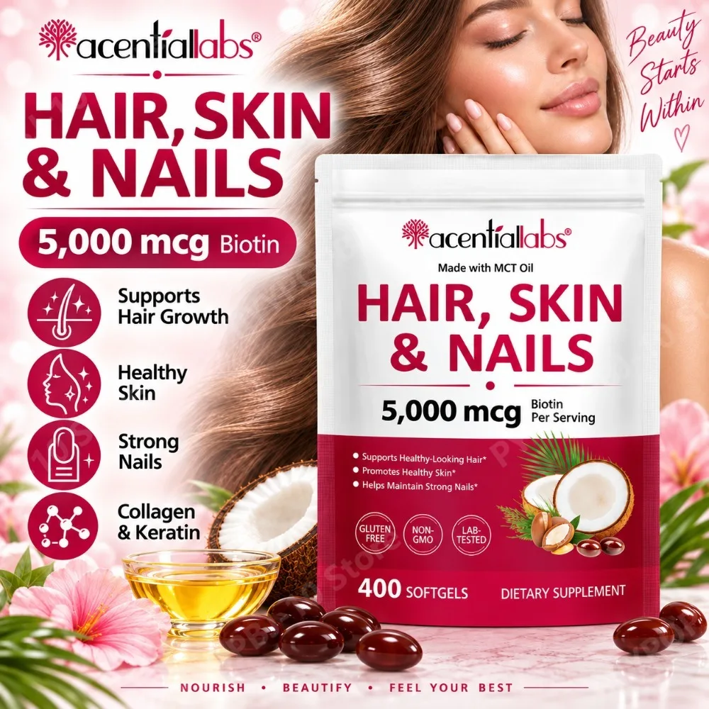Hair, Skin & Nails Vitamins 5000mcg Biotin, Collagen & Keratin for Hair Growth,Thicker,Healthy Skin & Strong Nails, 400 Softgels