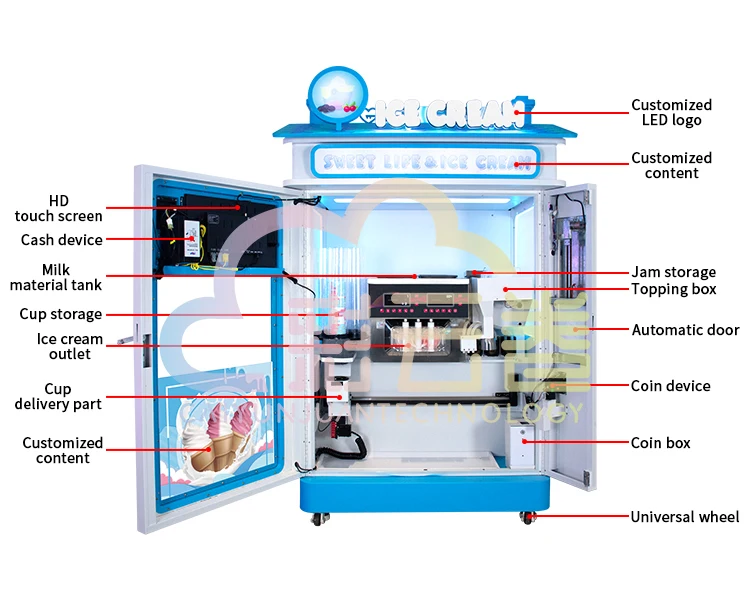 Caiyunjuan آلة الآيس كريم روبوت الشركة المصنعة آلة البيع الأوتوماتيكية حل الآيس كريم