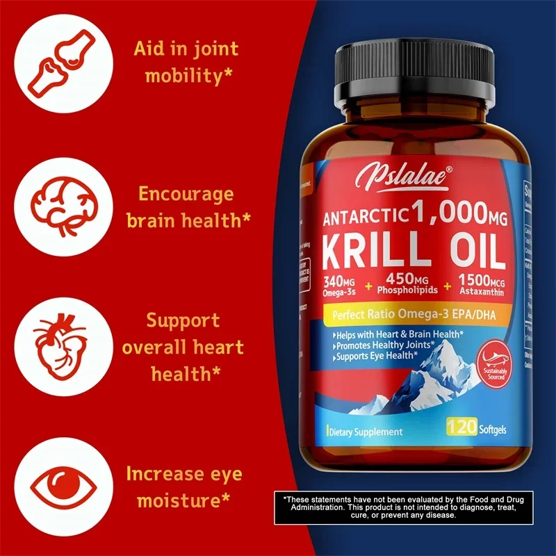 Antarctic Krill Oil Astaxanthin Capsules(EPA, DHA) - Joint and Skin Health Support Immunity, Cardiovascular