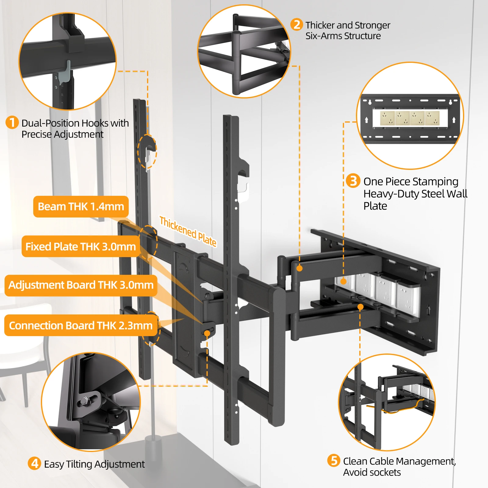 HILLPORT Full Motion TV Wall Mount Bracket Heavy Duty Rotatable for 55-100 Inch TVs with VESA up to 800x600mm Support TV Y8