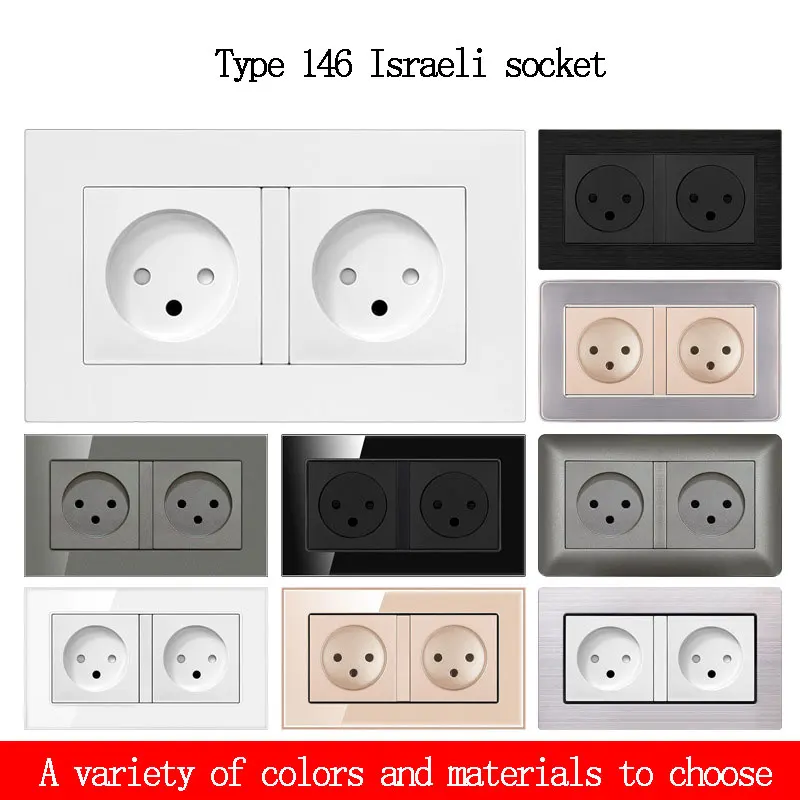 146 Type Two-Position Double 16A Israeli Socket Panel European Standard Wall Panel Power Plug Embedded Concealed 110-250V Outlet