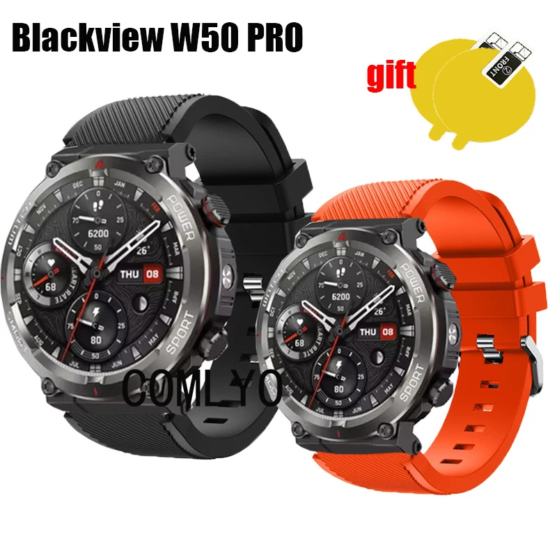 

Для Blackview W50 Pro ремешок SMART WATCH женский мужской ремешок силиконовый сменный браслет ремень защитная пленка для экрана