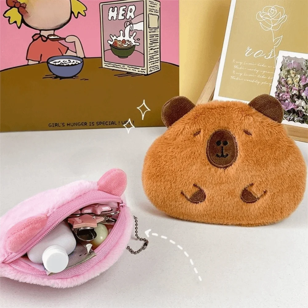 Fashion Cartoon Capybara Coin Purse Plush Stuffed Soft Plush Doll Keychain Toys Small Wallet Guinea Pig Bag Pendant Bag Hanging