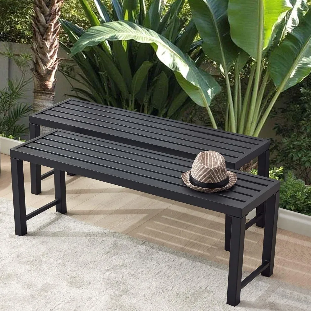 

Black Outdoor Backless Bench for Garden, Set of 2, Metal Outdoor Bench Weatherproof, Patio Benches for Outdoors, Benches Seat fo