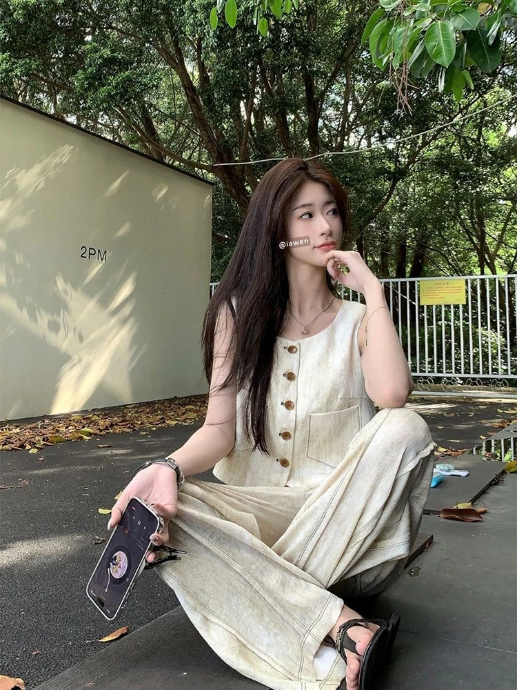 سترة نسائية من الكتان القطني مصبوغة بربطة عنق ، قميص علوي ، سراويل صيفية غير رسمية على التوالي ، مجموعة ركاب ، أزياء ركاب ، عتيقة