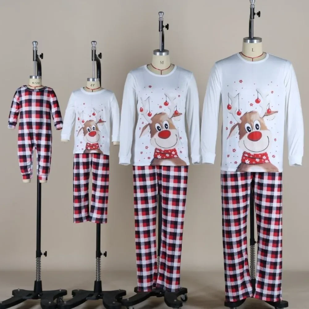 New Mom Dad Kids Matching Pajamas Set Baby  Romper Family Look Cartoon Elk Print 2 Pieces Suit Family Christmas Pjamas Set