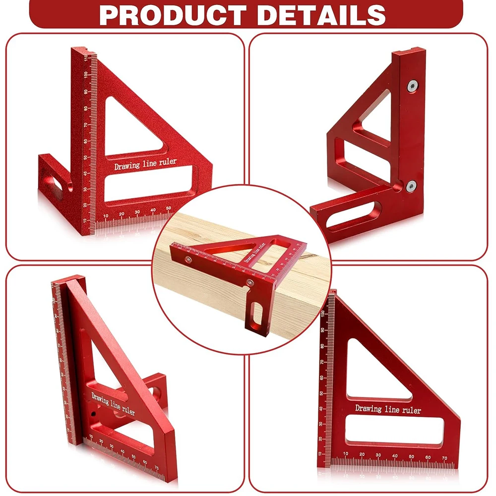 3D Woodworking Square Protractor Aluminum Alloy Miter Triangle Ruler High Precision Layout Measuring Tool for Engineer Carpenter