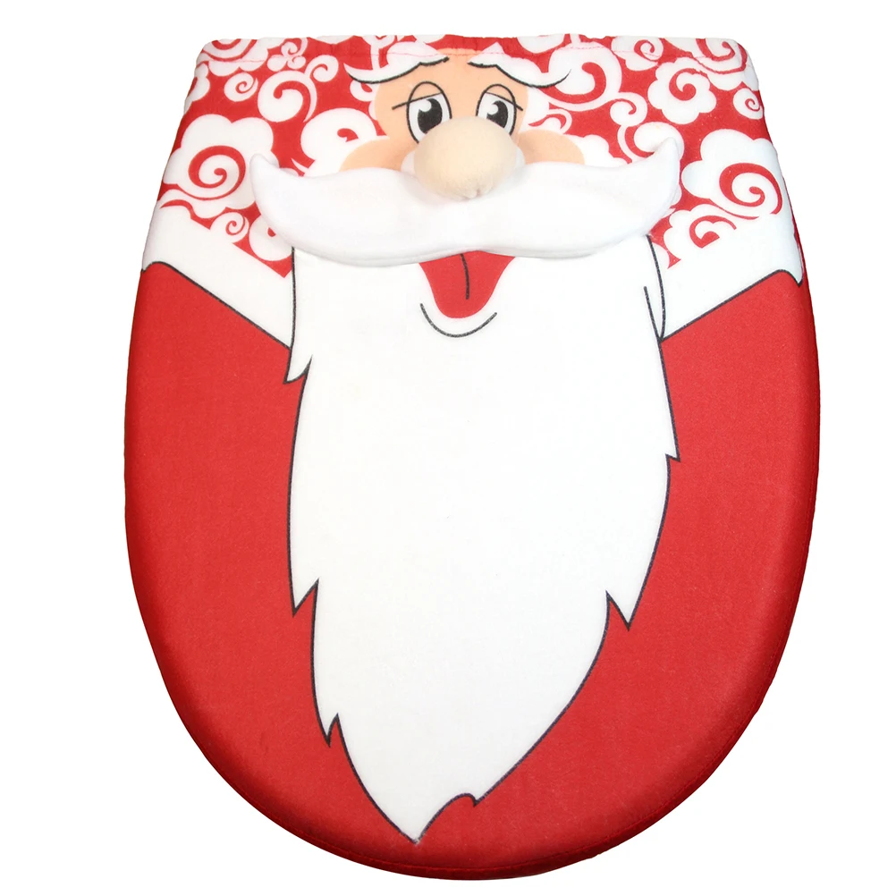 

Christmas Toilet Mat Set Non Slip Bathroom Rug Floor Mat Santa Claus Pattern Moisture Absorbent Machine Washable Toilet