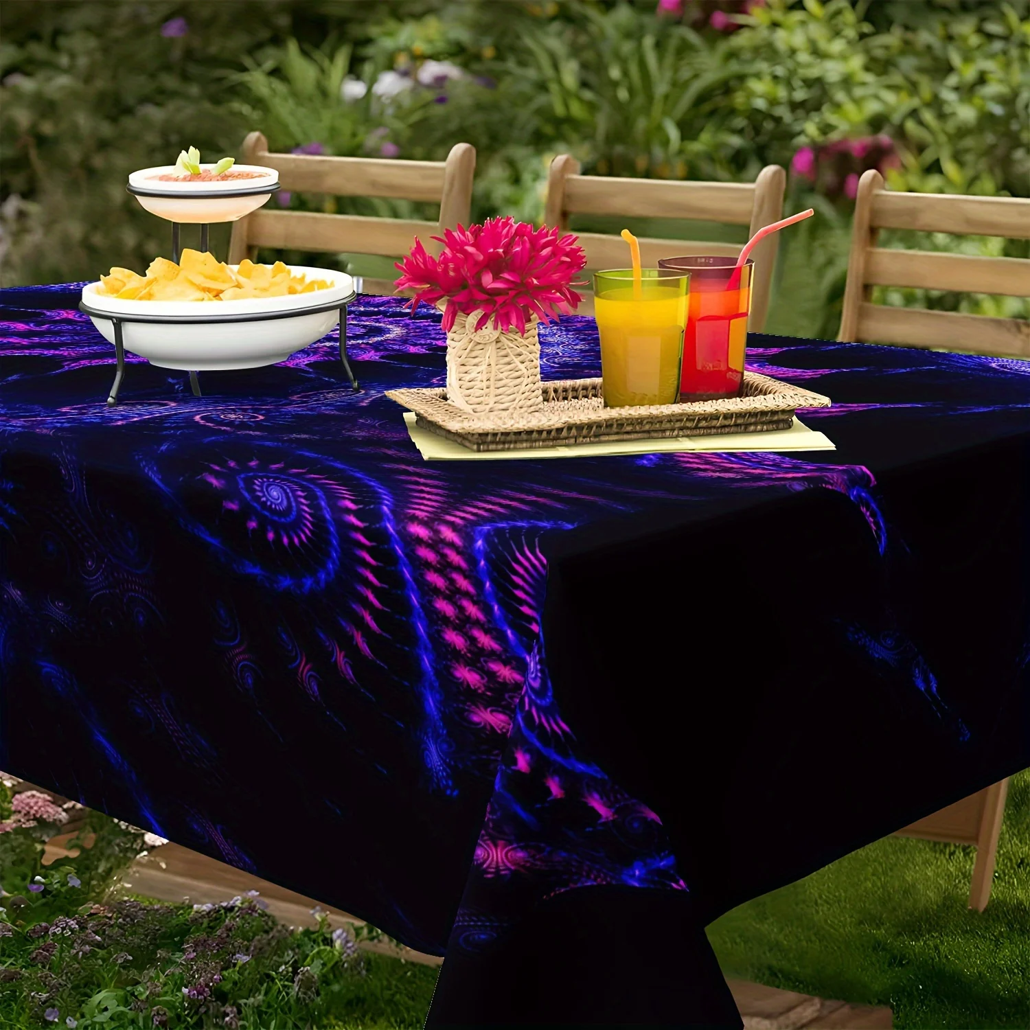 One piece of Halloween purple mandala vortex tablecloth. Psychotropic optical illusion vortex 3D digital printed tablecloth.zyc