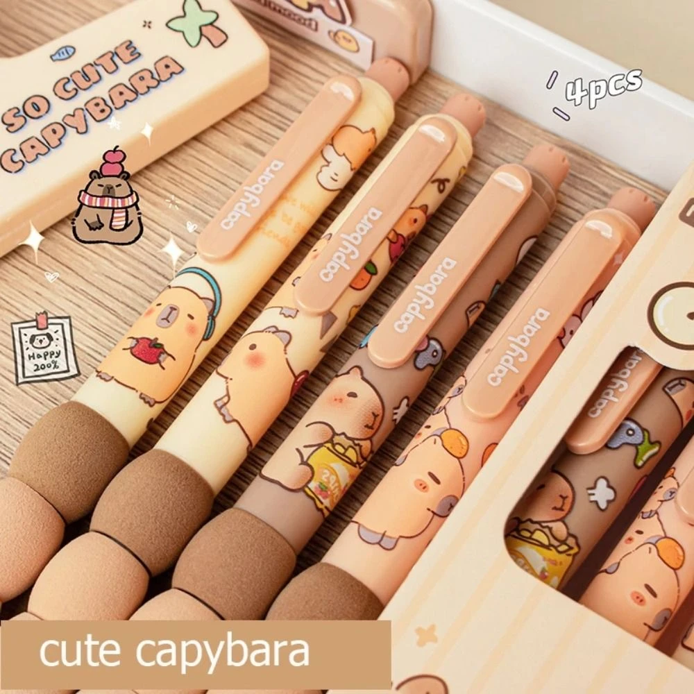 

4PCS INS Kawaii Capybara Erasable Pen Cartoon Aesthetic Cute Writing Pen Blue Ink Soft Grip 0.5mm Gel Pen School