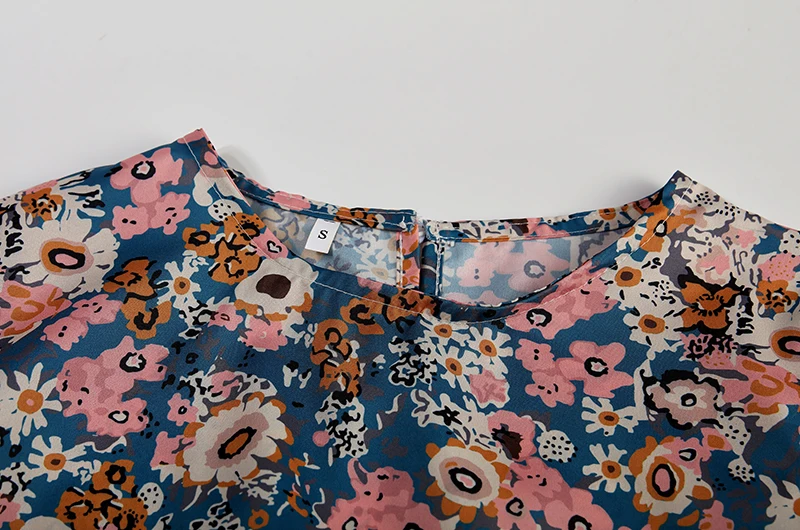Spring Summer Printed Round Neck Casual Set Loose Long Dress with Pockets Middle Sleeve Cross-Border Women's Fashion