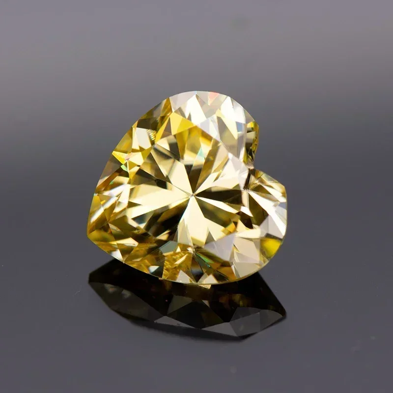 Großhandel Moissanit-Stein Zitronengelbe Farbe Herzschliff Laborgezüchteter Diamant für Damen Hochwertige Schmuckherstellungsmaterialien mit Zertifikat – Detail 2