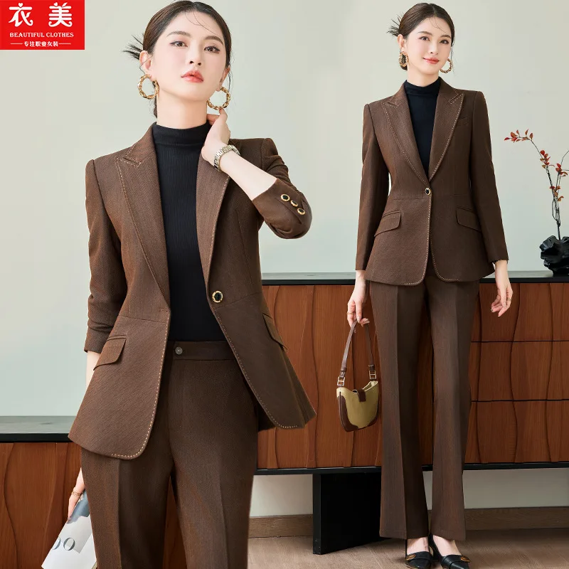 

Костюмный комплект для женщин в темно-синем цвете, новый осенне-зимний стиль, профессиональный и элегантный образ богини, легкий офисный костюм для работы.