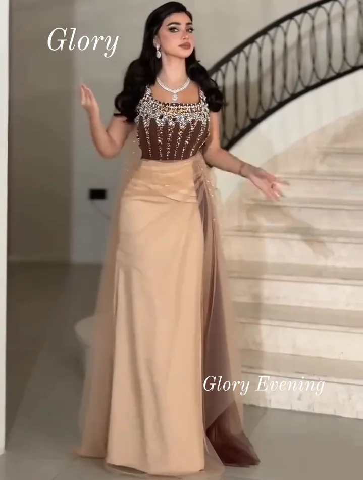 فساتين سهرة شيفون بكريستال بني مطوي فساتين لحضور الحفلات الموسيقية ترتر مطرز فستان عيد ميلاد سعودي فيستدوس دي غالا حسب الطلب
