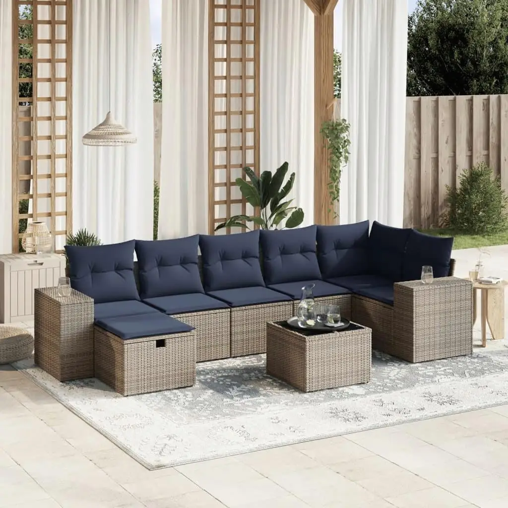 

8 Piece Outdoor Patio Sofa Set with Gray Cushions Poly Rattan Furniture Garden Seating