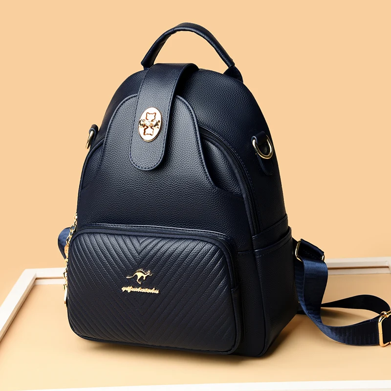 2024 New Fashionable Women's Backpack High Quality Soft Leather Women Shoulder Bag Famous Luxury Brand Female Handbag Sac A Main