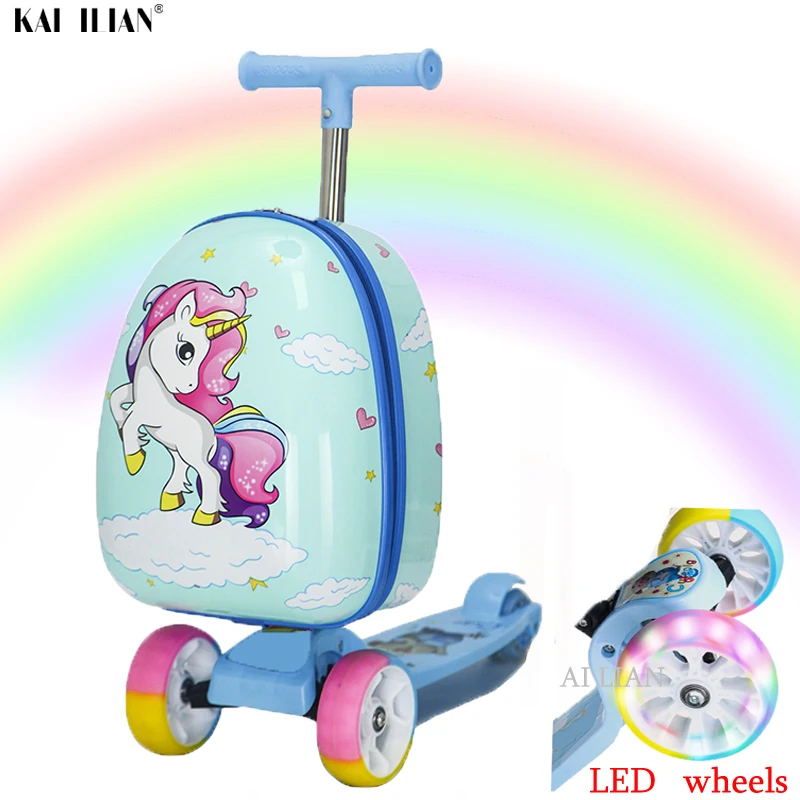 

Kid's Luggage Scooter suitcase Cartoon travel carry on suitcase with wheels child Cute small Trolley case rolling luggage 16''