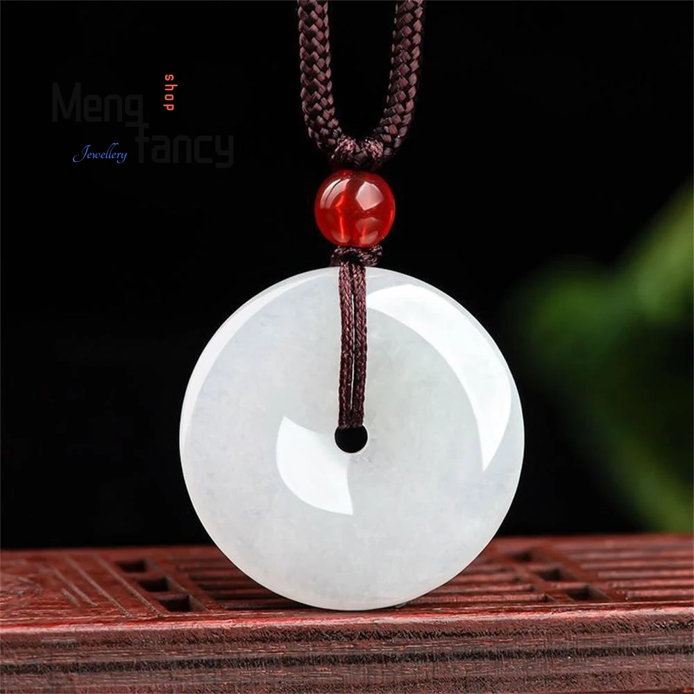 

Natural Myanmar A-goods Jadeite Peace Button Ice Jade Pendant Simple Popular Fashion Jewelry Best Selling Couple Holiday Gifts