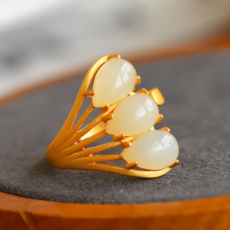 

Хвост S925 инкрустированный Hetian белый женский нефритовый кольцо серебряные украшения аксессуары для рук