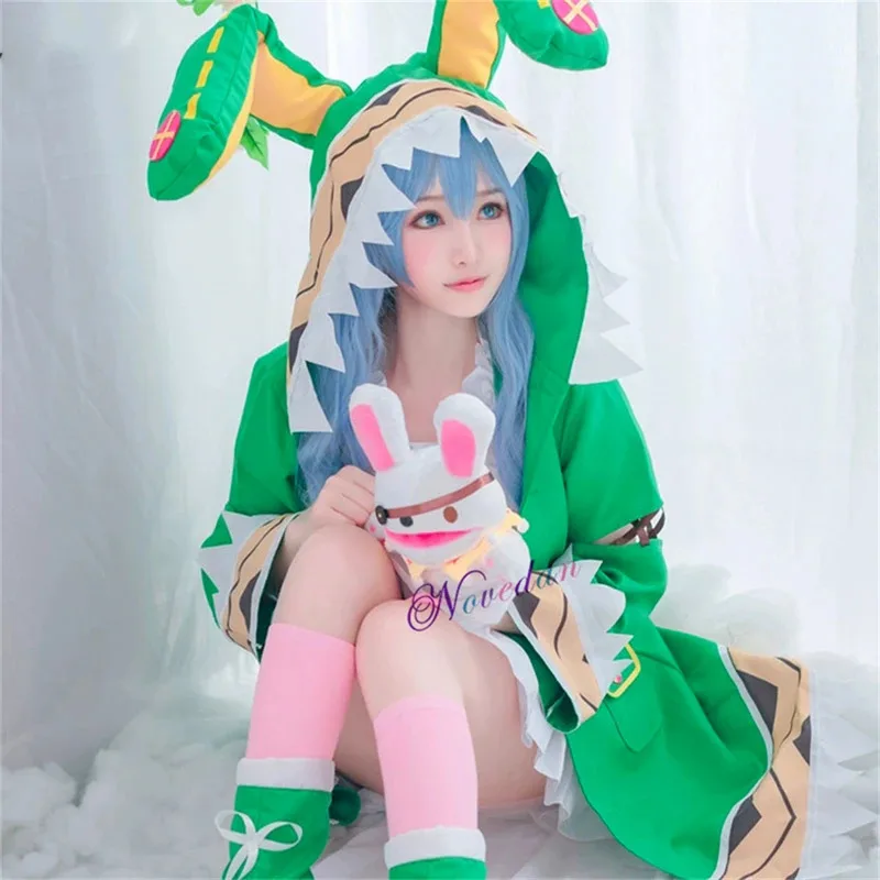 

ff34Anime Date A Live Himekawa Yoshino Cosplay Wig Green Women Girls Hooded Coat White Dress Halloween Costume