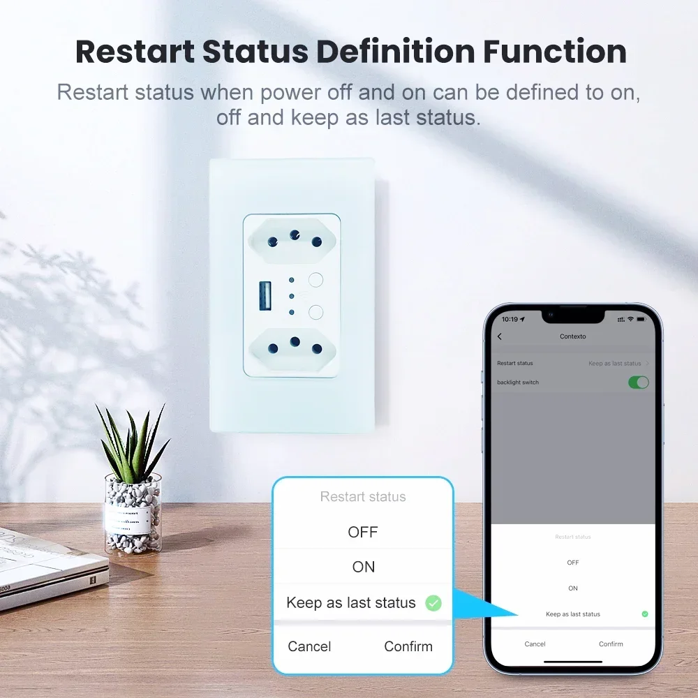 Melery Brasile WiFi Presa a muro intelligente USB Tuya Presa elettrica Presa PC/Pannello in vetro Alexa Google Home, Intelligenza tutta la casa
