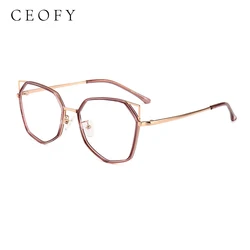Ceofy Women Cat Ear Glasses Frame Optical Retro Spectacles Polygonal Personalized Eyeglasses Frame High Quality Women Eyewear