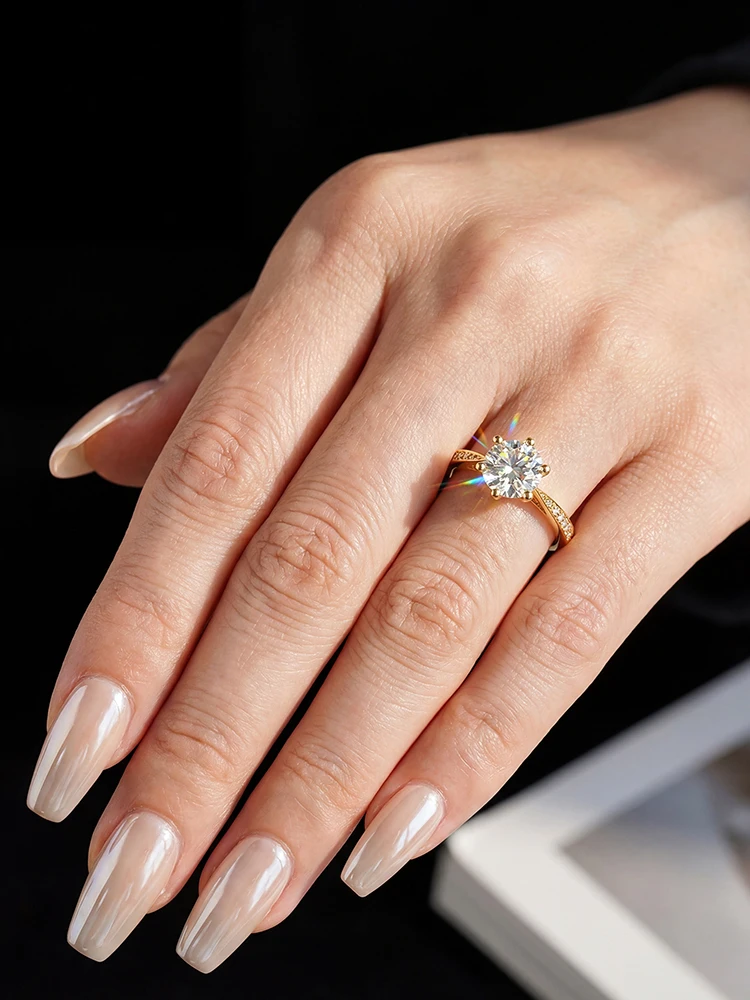 Luxuriöse 925 Sterling Silber Echte 0,5-1 Karat Moissanit Diamantringe für Damen Hochzeit Verlobung Original Edelstein Feiner Schmuck – Detail 3